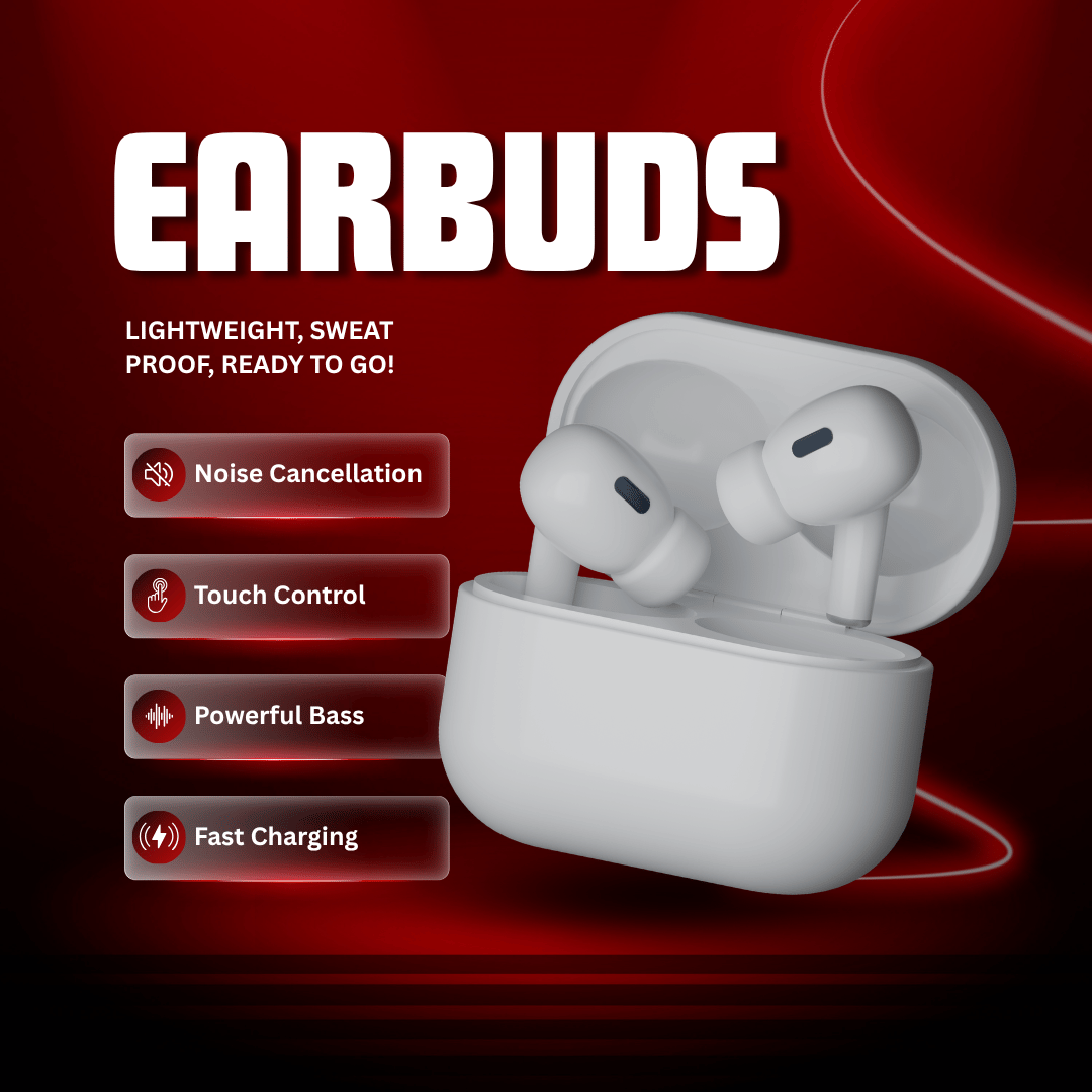 red modern earbuds amazon product image